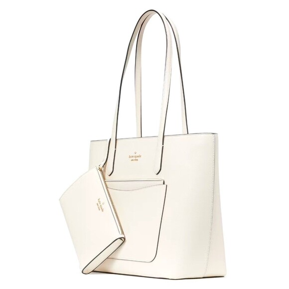 New Kate Spade Staci Tote And Wristlet 3 Piece Set Saffiano Meringue - Picture 1 of 5